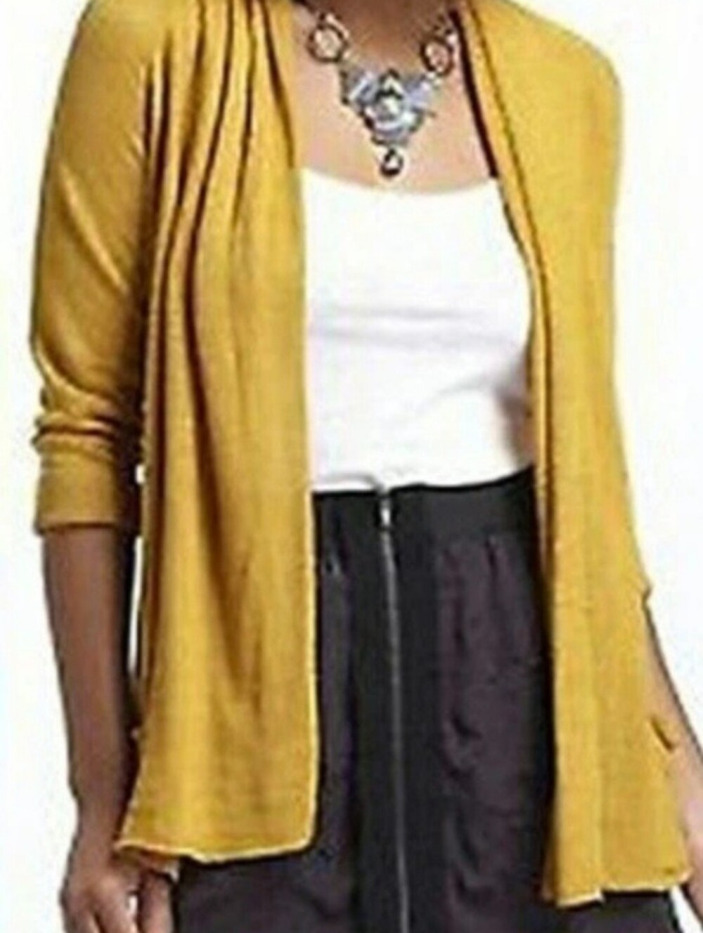 Anthro Angel Of The North Open-Front Mustard 3/4 Sleeve Ruffle Knit Cardigan S